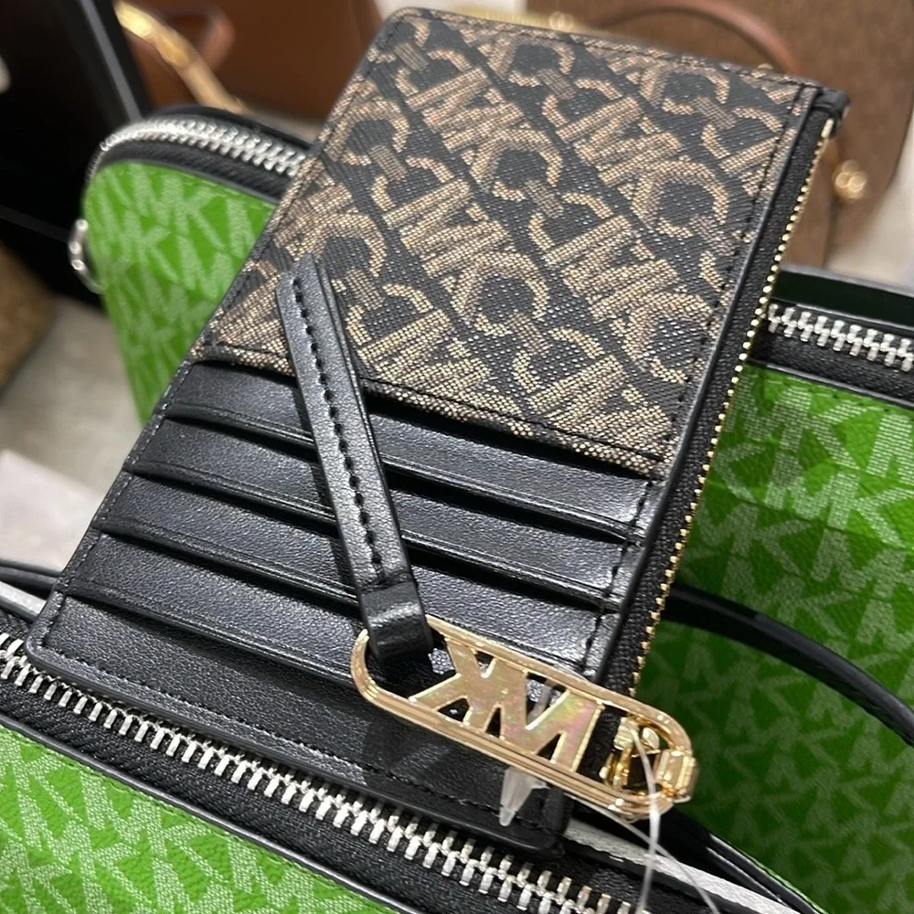 Michael Kors Empire Small Metallic Card Case COLOR BLACK/PALE GOLD NWT